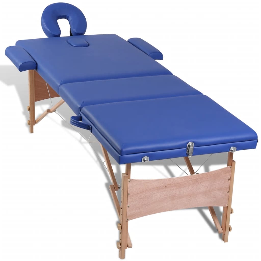 Κρεβάτι μασάζ Πτυσσόμενο 3 θέσεων με ξύλινο σκελετό Μπλε