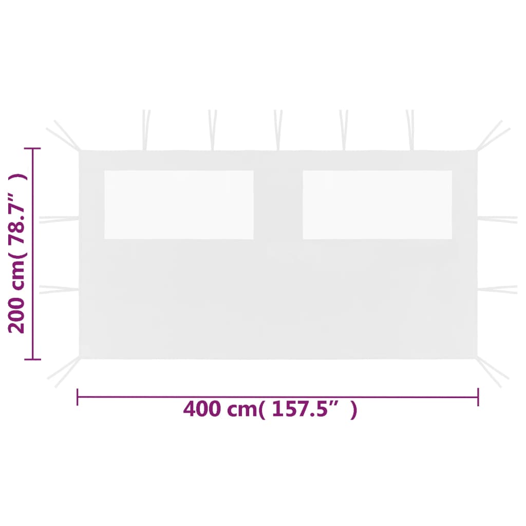 vidaXL Πλαϊνό Τοίχωμα για Κιόσκι με Παράθυρα Λευκό 4 x 2 μ.