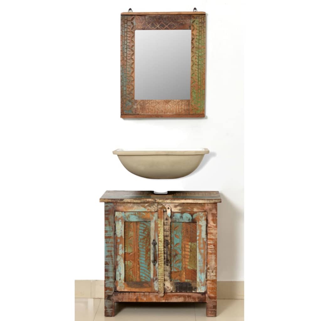 Ντουλάπι μπάνιου Ανακυκλωμένο μασίφ ξύλο Σετ με καθρέφτη