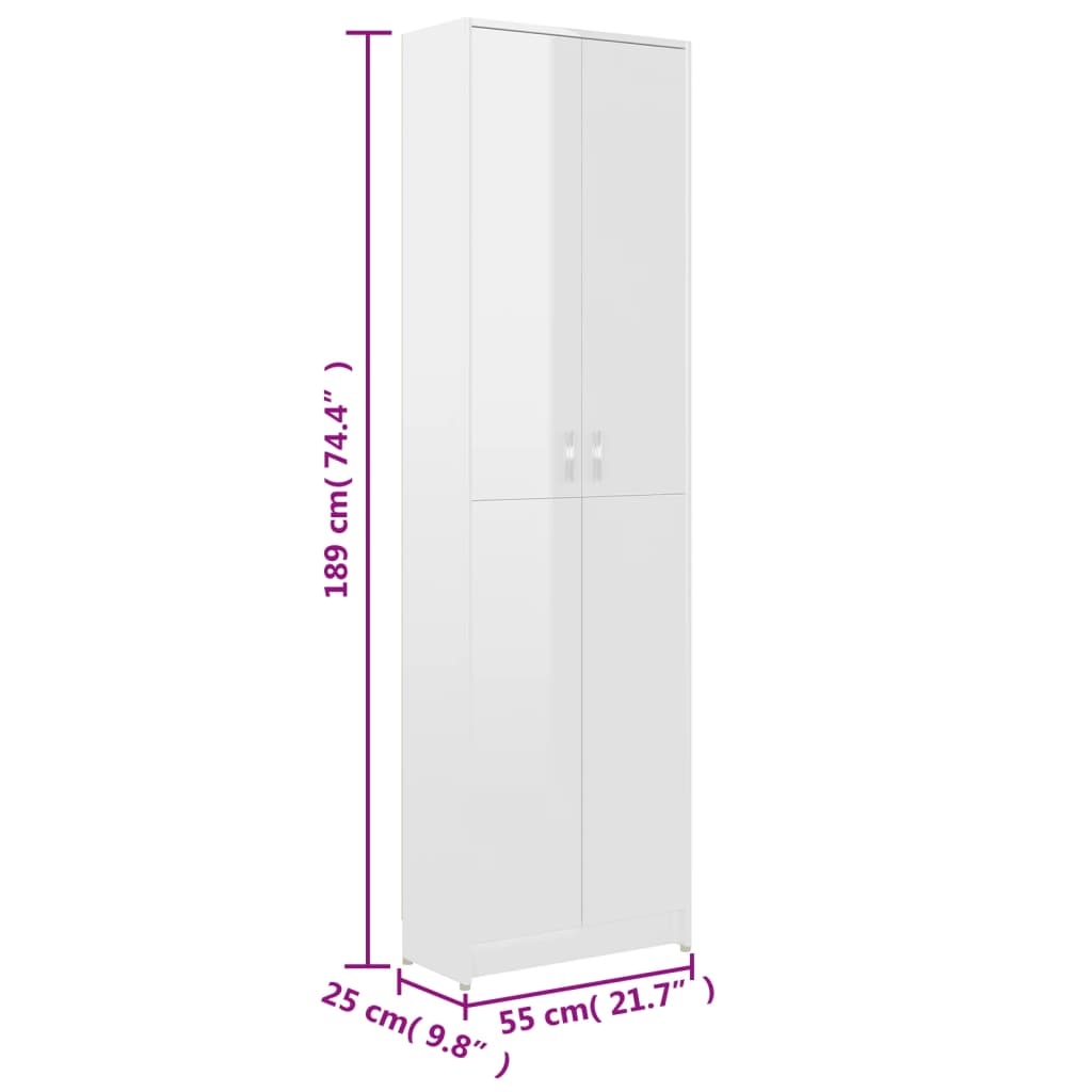 vidaXL Ντουλάπα Διαδρόμου Γυαλιστερό Λευκό 55x25x189 εκ. Μοριοσανίδα