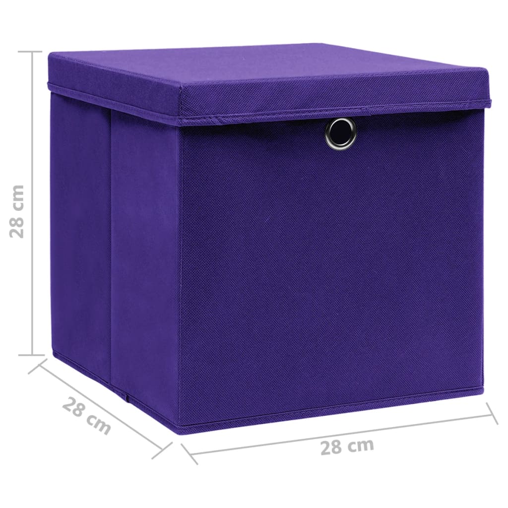 vidaXL Κουτιά Αποθήκευσης με Καπάκια 10 τεμ. Μοβ 28 x 28 x 28 εκ.