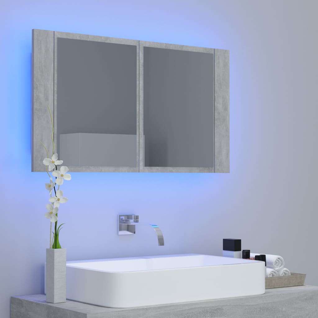 vidaXL Ντουλάπι Μπάνιου με Καθρέφτη και LED Γκρι Σκυροδέμ. Ακρυλικός