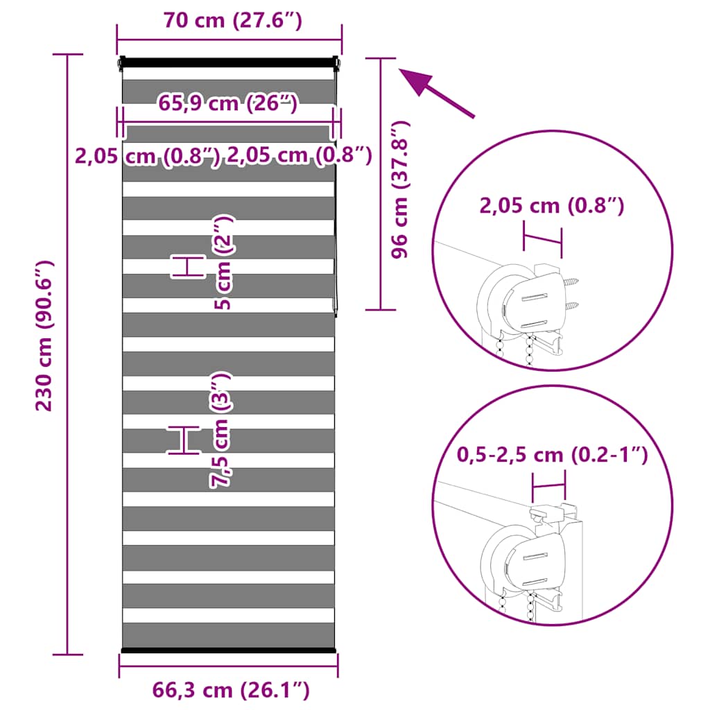 vidaXL Ζέβρα τυφλή Σκούρο Γκρι Πλάτος υφάσματος 65,9 εκ. Πολυεστέρας