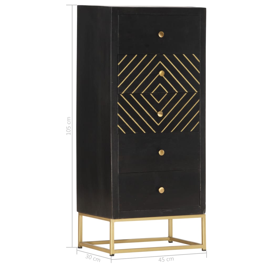 vidaXL Συρταριέρα Μαύρο / Χρυσό 45x30x105 εκ. από Μασίφ Ξύλο Μάνγκο
