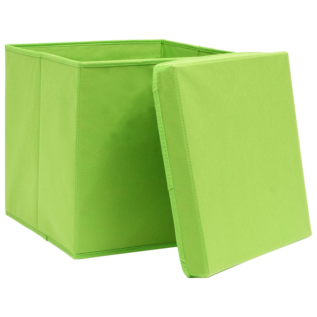 vidaXL Κουτιά Αποθήκευσης με Καπάκια 10 τεμ Πράσινα 32x32x32εκ Ύφασμα