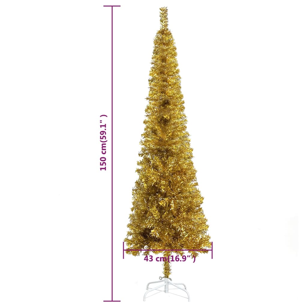 vidaXL Χριστουγεννιάτικο Δέντρο Προφωτ. Slim με Μπάλες Χρυσό 150 εκ.