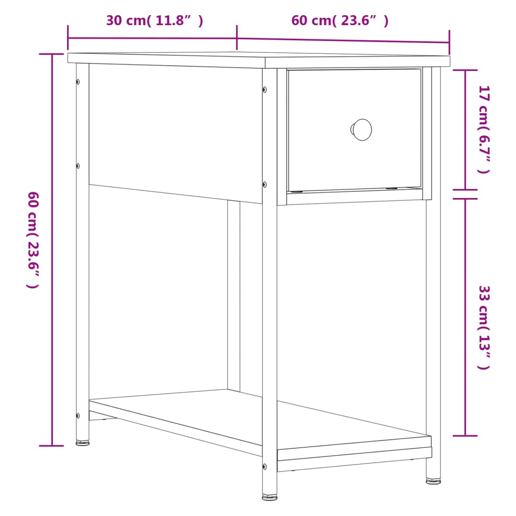 vidaXL Κομοδίνο Καπνιστή Δρυς 30 x 60 x 60 εκ. από Επεξεργασμένο Ξύλο