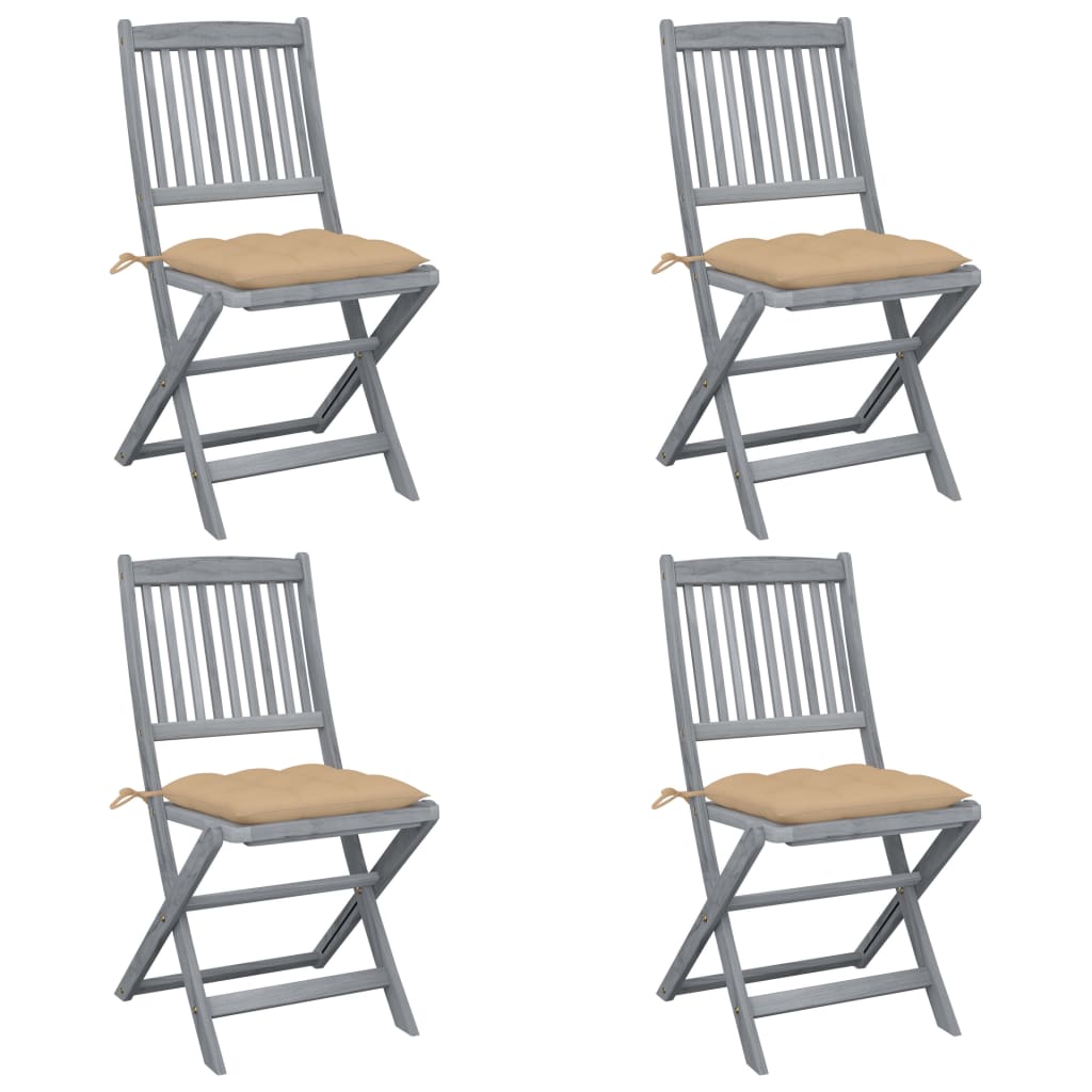 vidaXL Καρέκλες Εξωτ. Χώρου Πτυσσόμενες 4 τεμ Ξύλο Ακακίας & Μαξιλάρια