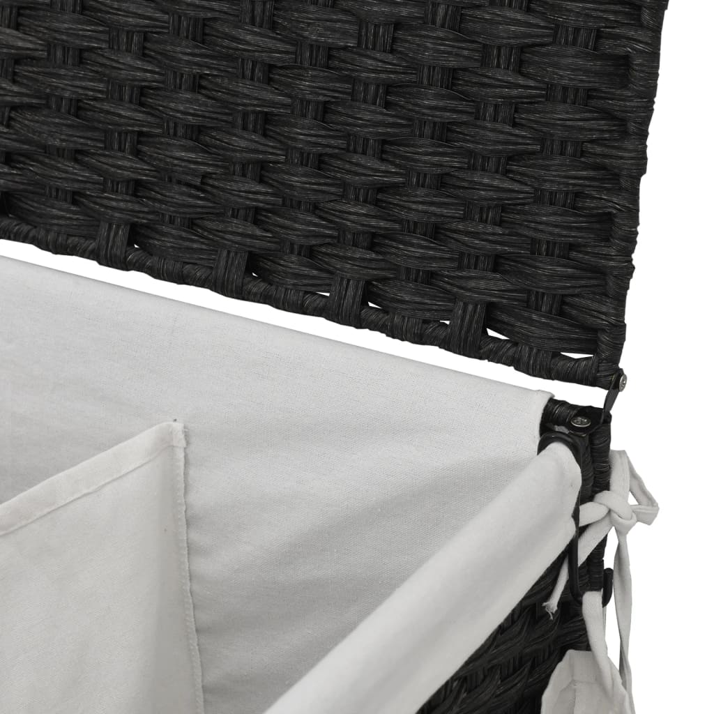 vidaXL Καλάθι Άπλυτων με Τροχούς Μαύρο 60 x 35 x 60,5 εκ. από Ρατάν