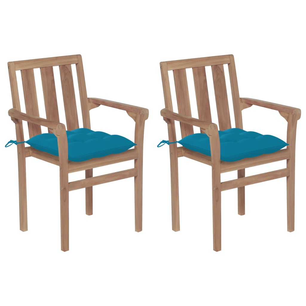 vidaXL Καρέκλες Κήπου 2 τεμ. από Μασίφ Ξύλο Teak με Γαλάζια Μαξιλάρια