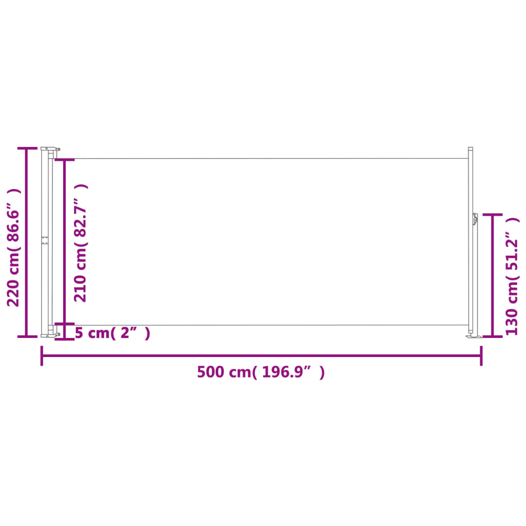 vidaXL Σκίαστρο Πλαϊνό Συρόμενο Βεράντας Κρεμ 220 x 500 εκ.