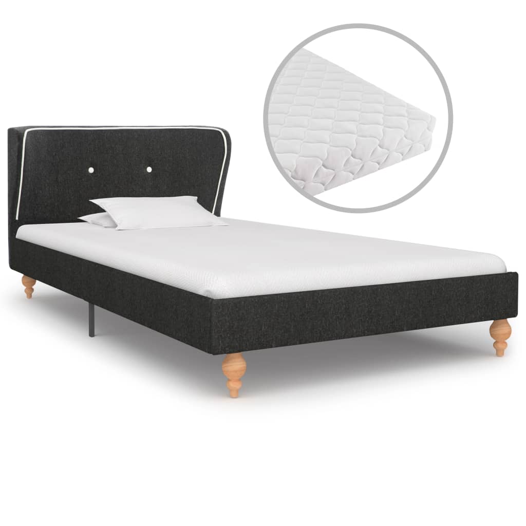 vidaXL Κρεβάτι Σκούρο Γκρι 90 x 200 εκ. από Λινάτσα με Στρώμα
