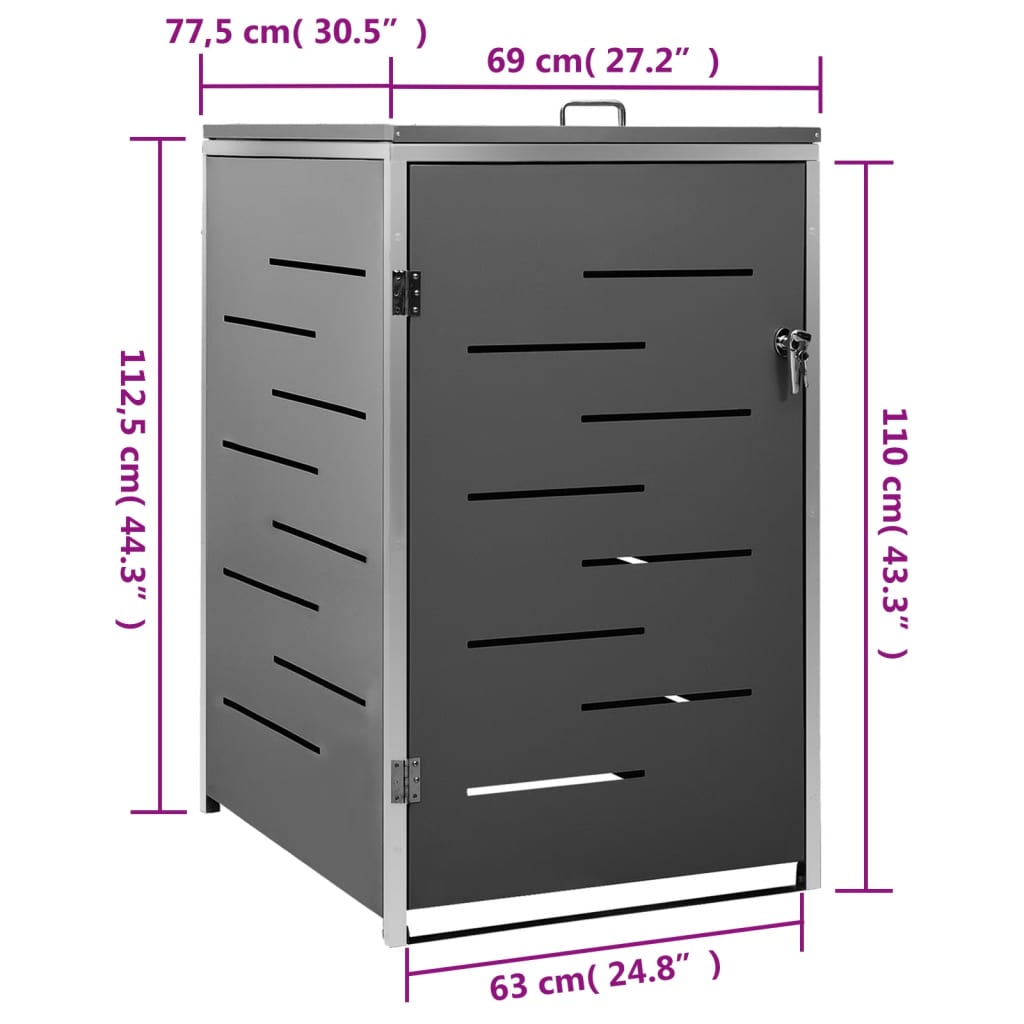 vidaXL Πλαίσιο για Κάδο Απορριμμάτων με Ρόδες 69x77,5x115εκ Αν. Ατσάλι