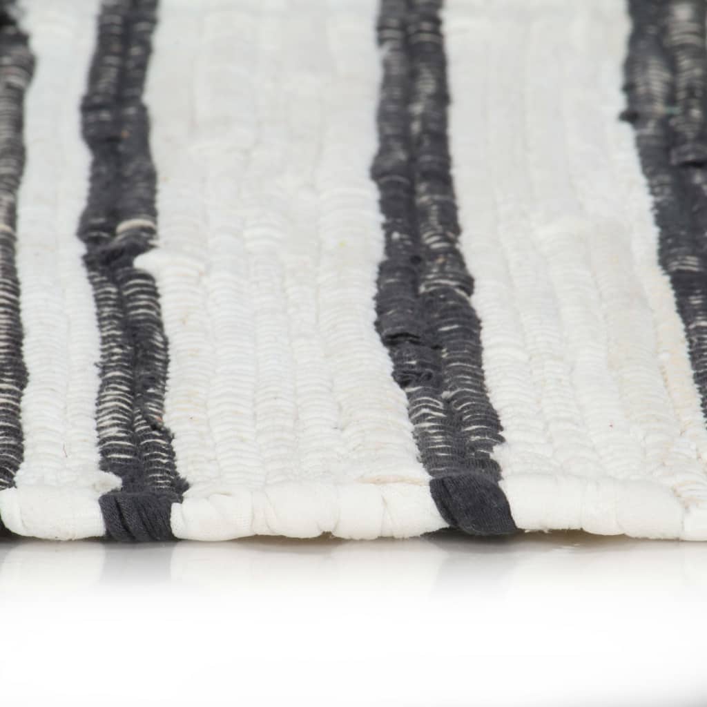 vidaXL Χαλί Chindi Χειροποίητο Ανθρακί / Λευκό 160 x 230 εκ. Βαμβακερό