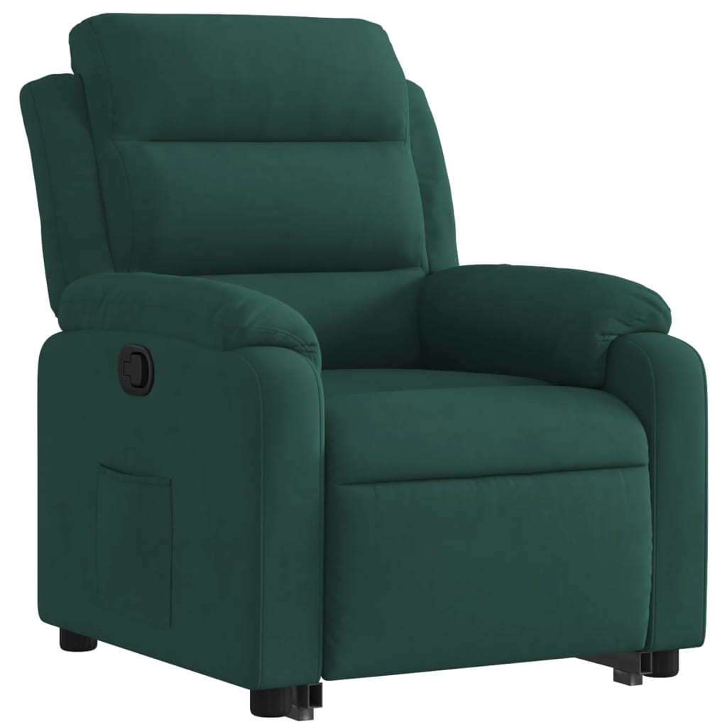 vidaXL Πολυθρόνα Ανακλινόμενη με Ανύψωση Σκούρο Πράσινο Βελούδινη