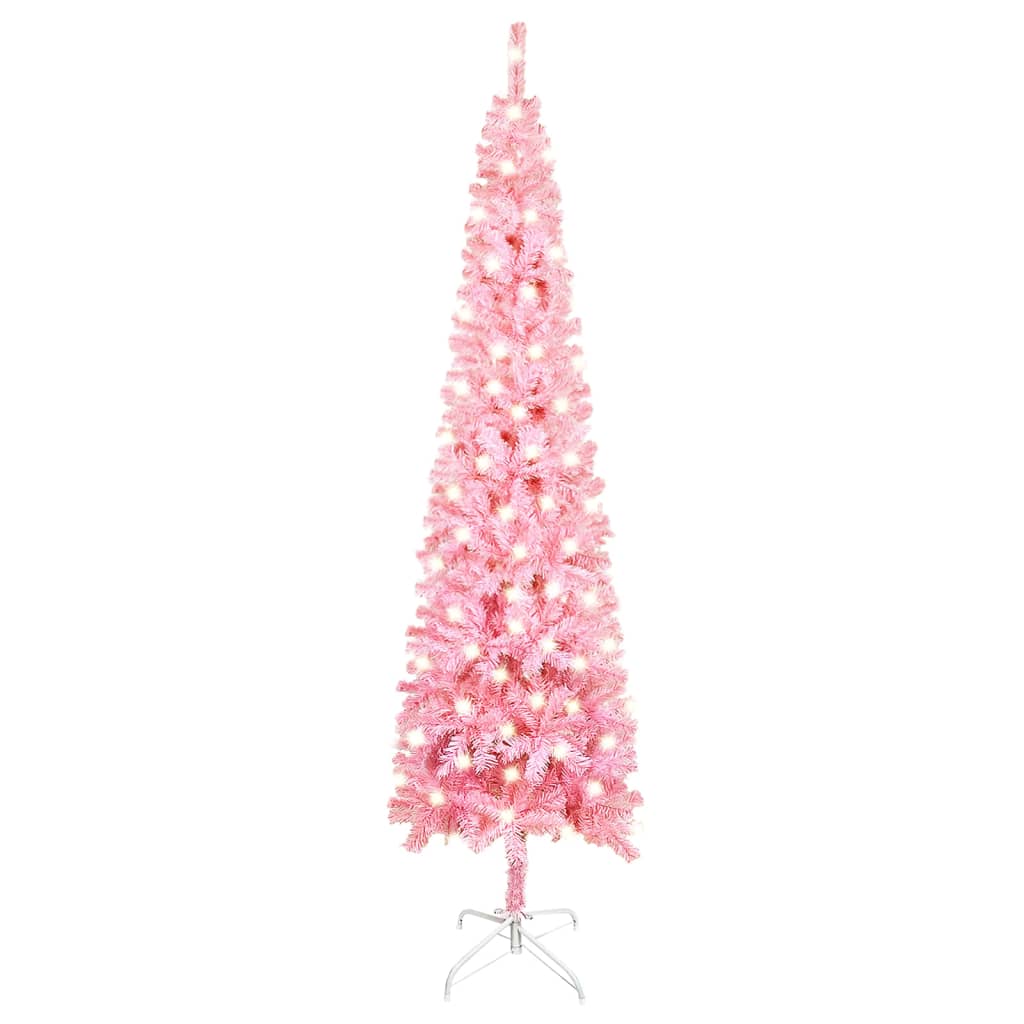 vidaXL Χριστουγεν Δέντρο Προφωτισμένο Slim Ροζ 210εκ