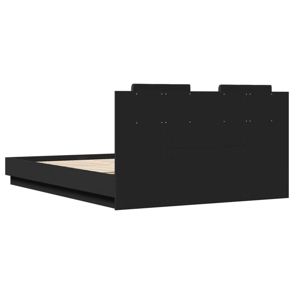 vidaXL Πλαίσιο Κρεβατιού με Κεφαλάρι Μαύρο 140x200 εκ. Επεξ. Ξύλο