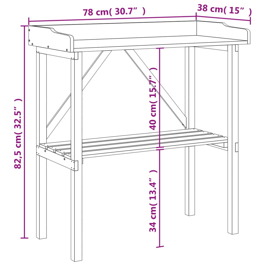 vidaXL Τραπέζι Φυτών με Ράφι 78 x 38 x 82,5 εκ. από Μασίφ Ξύλο Ελάτης