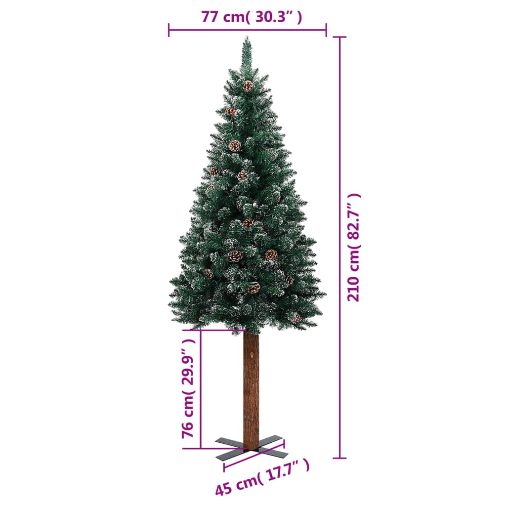 vidaXL Χριστουγεννιάτικο Δέντρο Slim Πράσινο 210 εκ. Αλ. Ξύλο/Χιόνι