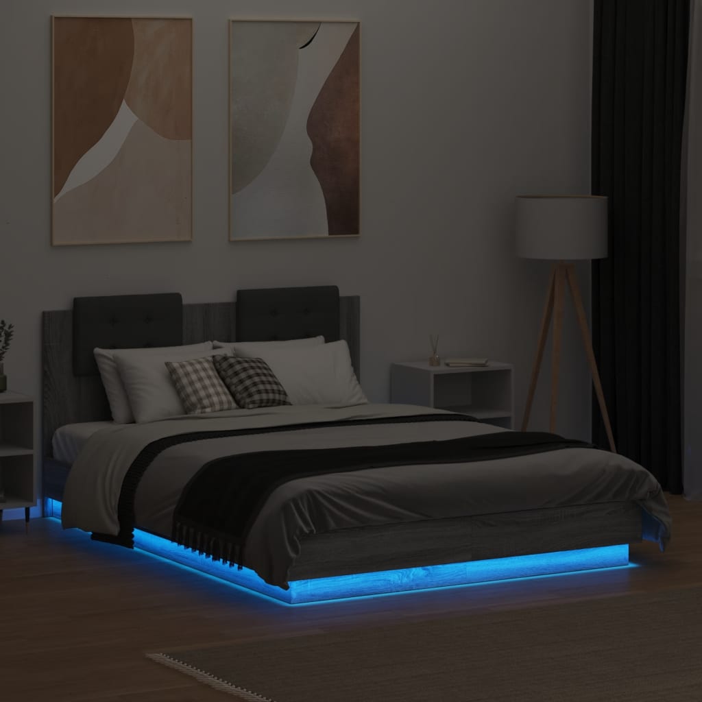 vidaXL Πλαίσιο Κρεβατιού με Κεφαλάρι και LED Γκρι Sonoma 120 x 190 εκ.