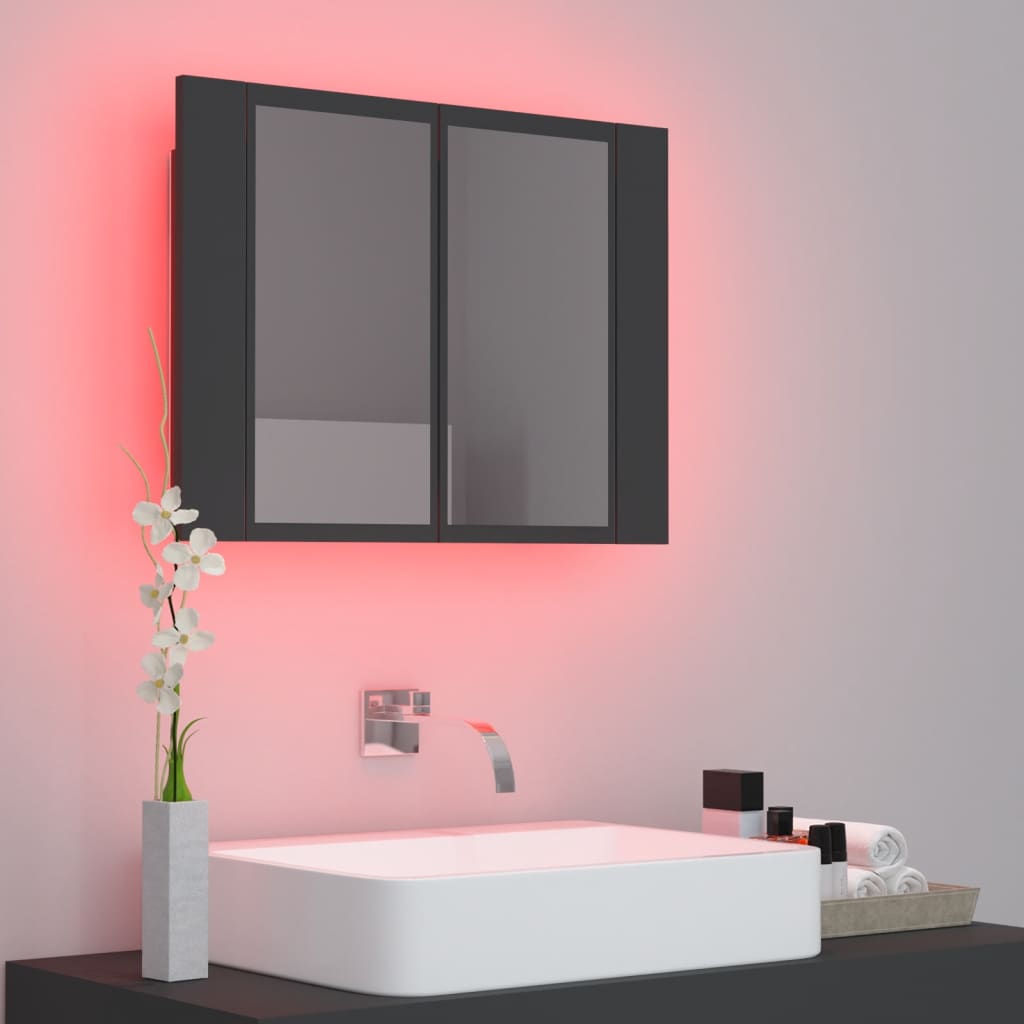 vidaXL Ντουλάπι Μπάνιου με Καθρέφτη και Φωτισμό LED Γκρι Ακρυλικός