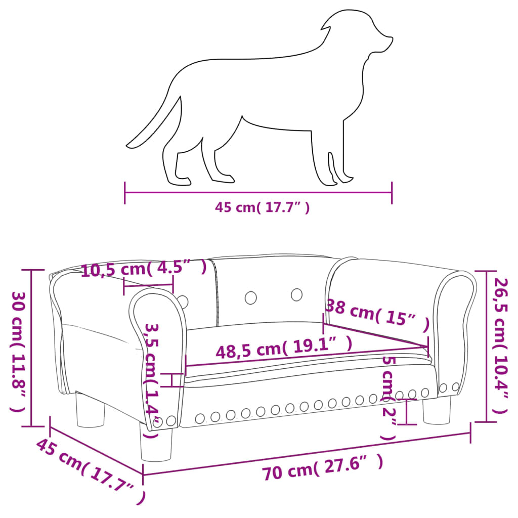 vidaXL Κρεβάτι Σκύλου Σκούρο Γκρι 70 x 45 x 30 εκ. Βελούδινο