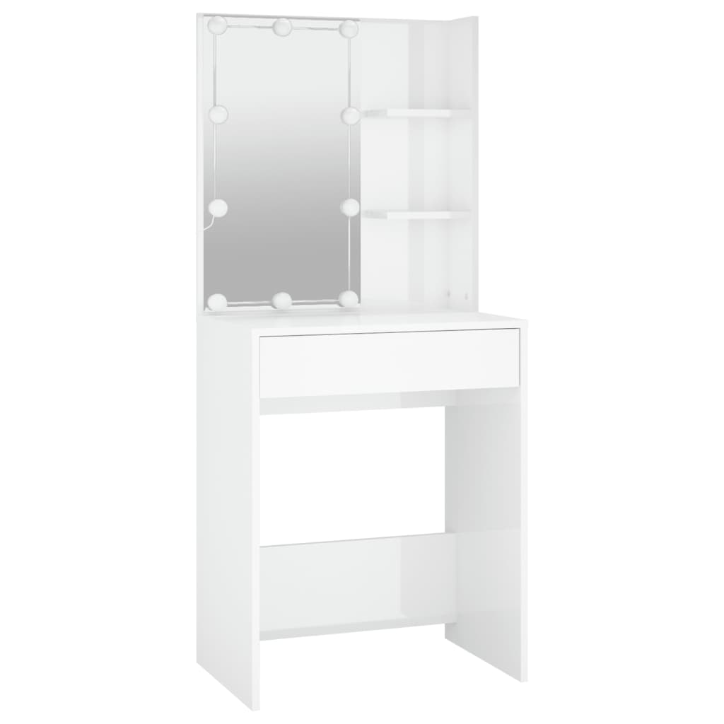 vidaXL Μπουντουάρ με LED Γυαλιστερό Λευκό 60x40x140 εκ.