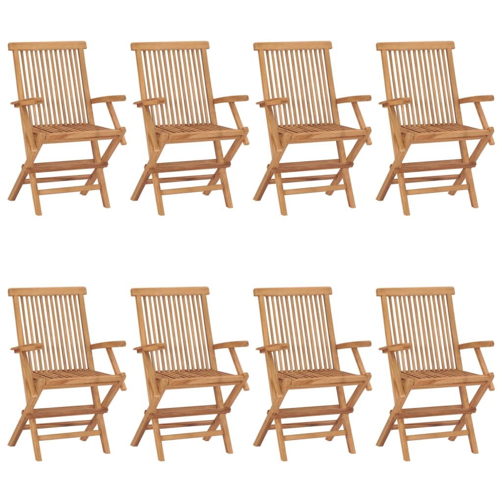 vidaXL Καρέκλες Κήπου 8 τεμ. Μασίφ Ξύλο Teak με Φωτ. Πράσινα Μαξιλάρια
