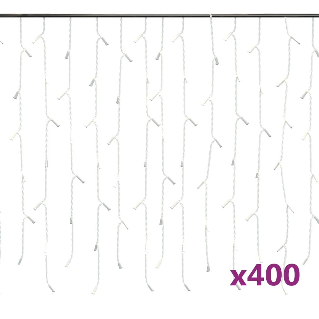 vidaXL Κουρτίνα LED Φωτάκια Σταλακτίτες 10μ 400LED Ψυχρό Λευκό 8 Λειτ.