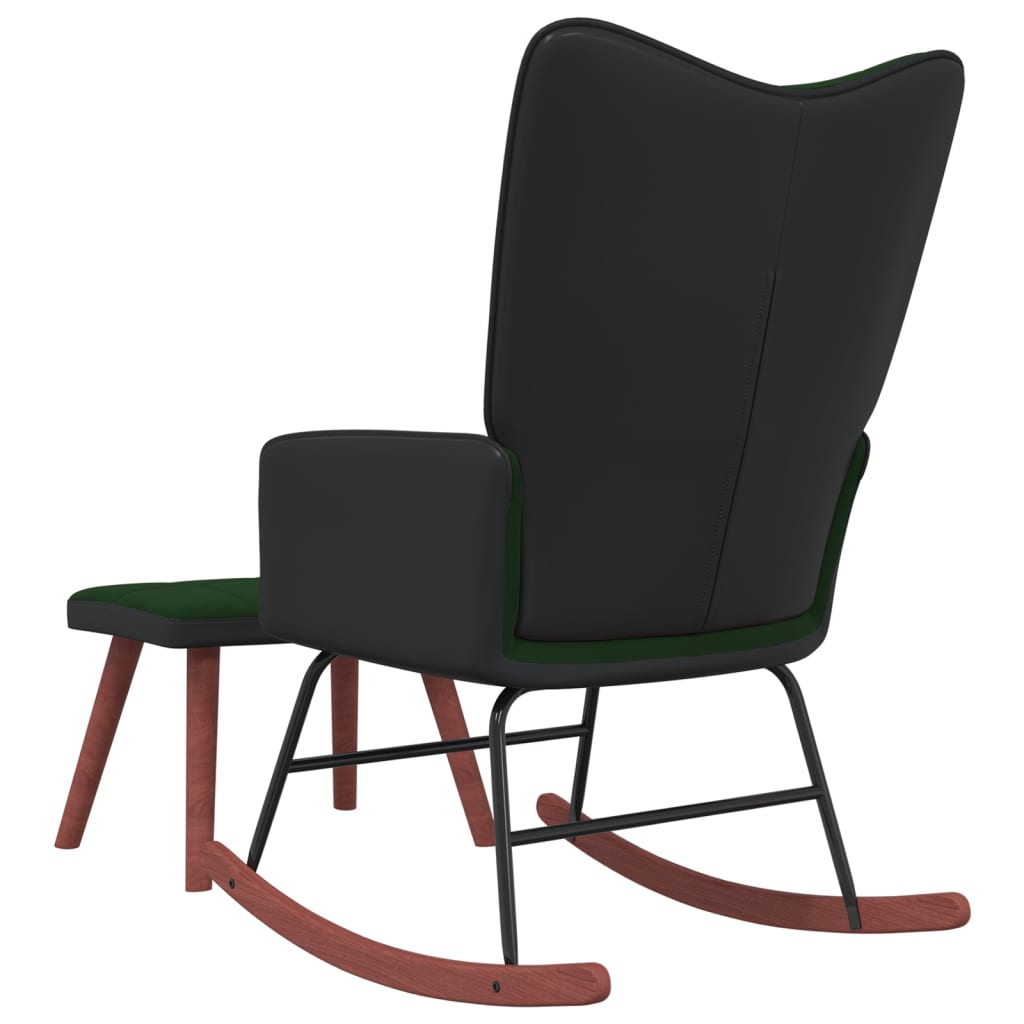 vidaXL Πολυθρόνα Κουνιστή Σκούρο Πράσινο από Βελούδο και PVC με Σκαμπό