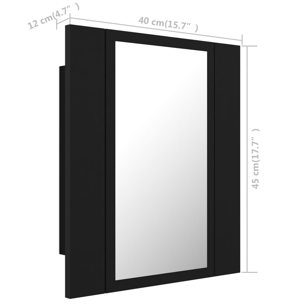 vidaXL Καθρέφτης Μπάνιου με Ντουλάπι LED Μαύρος 40x12x45 εκ. Ακρυλικός