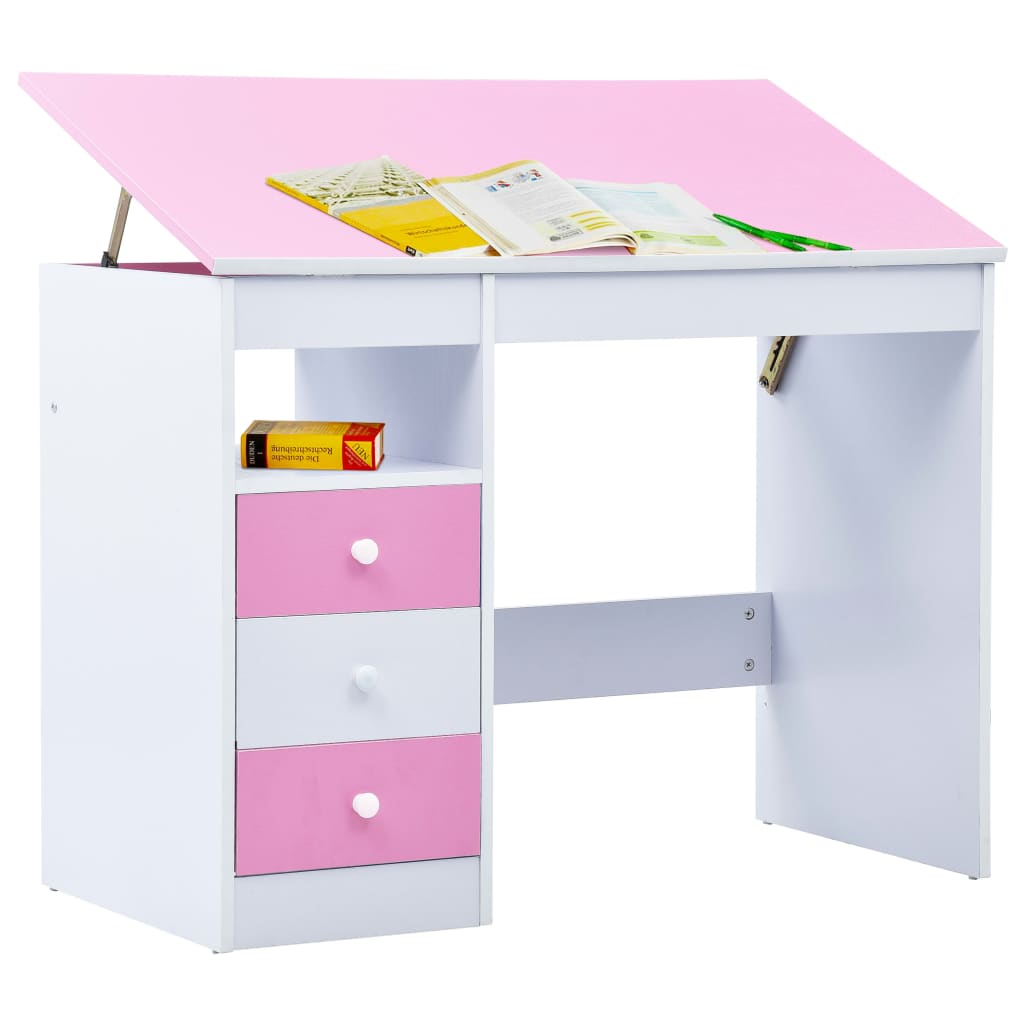 vidaXL Γραφείο Παιδικό με Ανακλινόμενη Επιφάνεια Ροζ και Λευκό