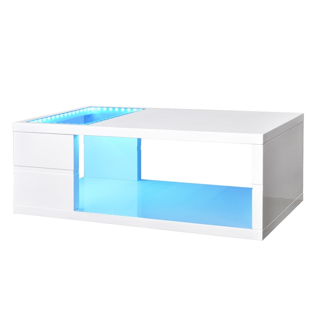 vidaXL Τραπεζάκι Σαλονιού με LED Γυαλιστερό Λευκό 105 x 55 x 41,5 εκ.