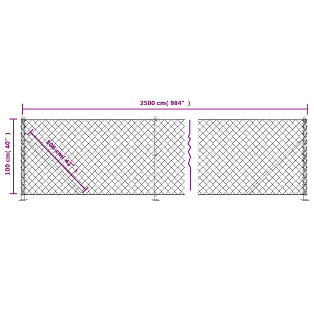vidaXL Συρματόπλεγμα Περίφραξης Ασημί 1 x 25 μ. με Βάσεις Φλάντζα