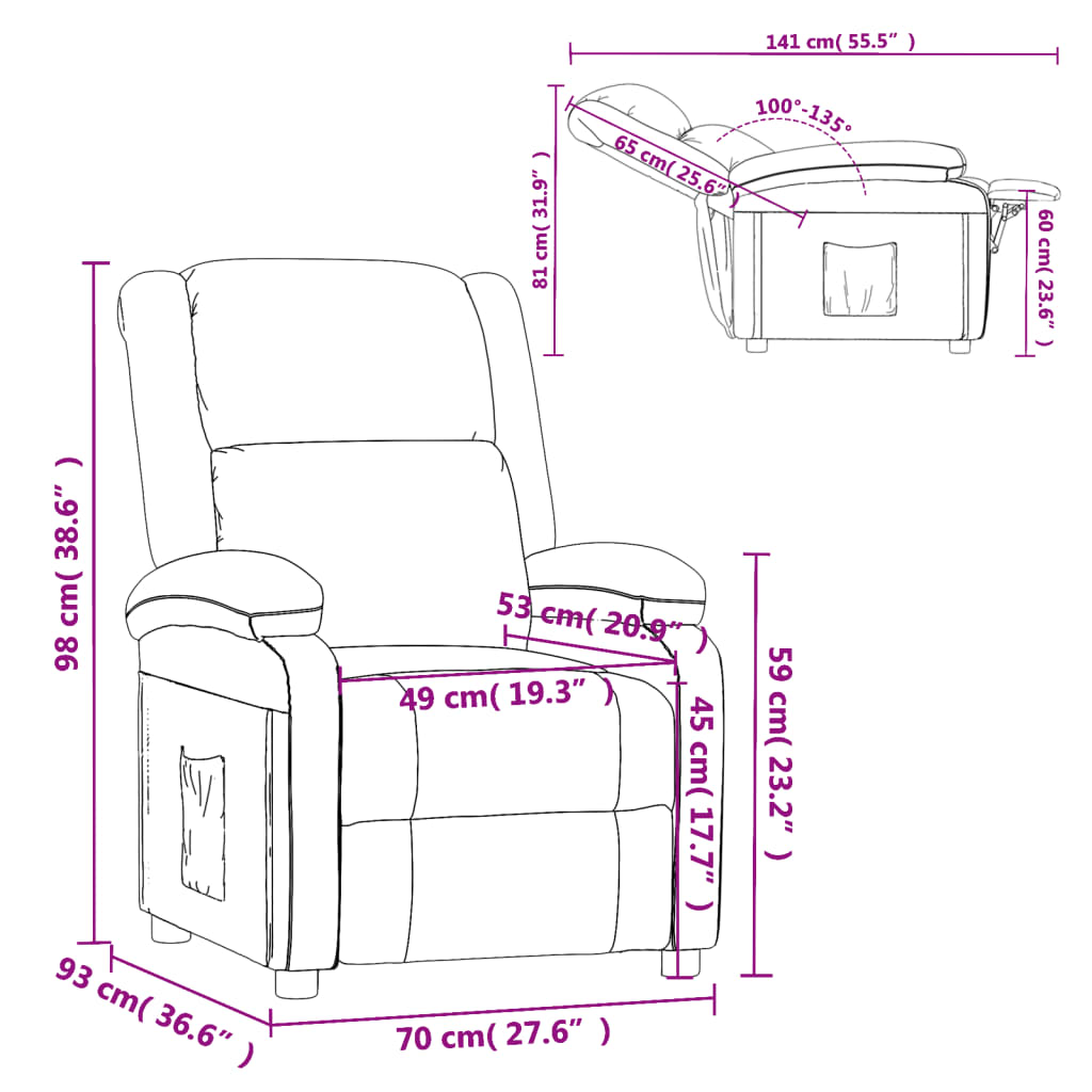vidaXL Πολυθρόνα Ανακλινόμενη Καπουτσίνο από Συνθετικό Δέρμα