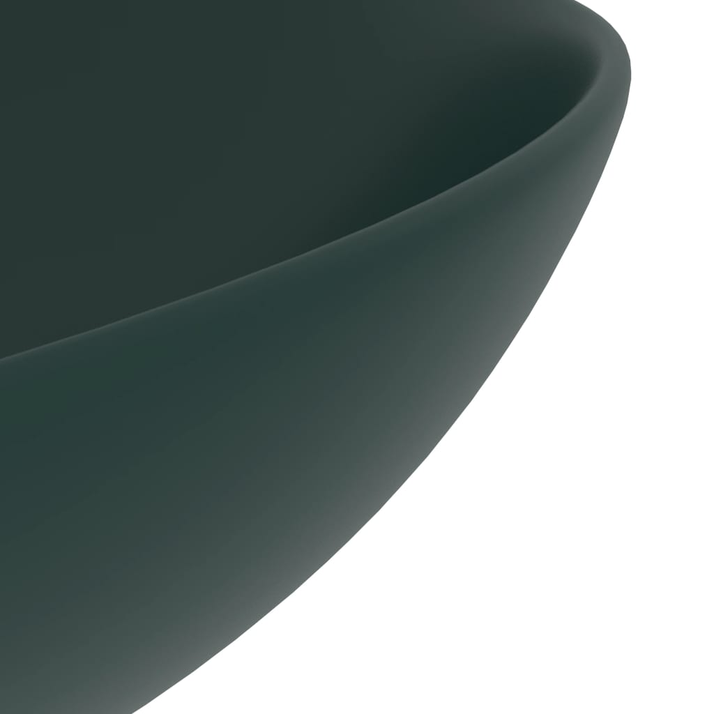 vidaXL Νιπτήρας Μπάνιου Στρογγυλός Σκούρο Πράσινο Κεραμικός