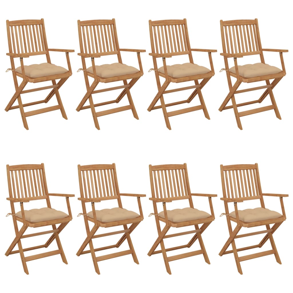 vidaXL Καρέκλες Κήπου Πτυσσόμενες 8 τεμ Μασίφ Ξύλο Ακακίας & Μαξιλάρια