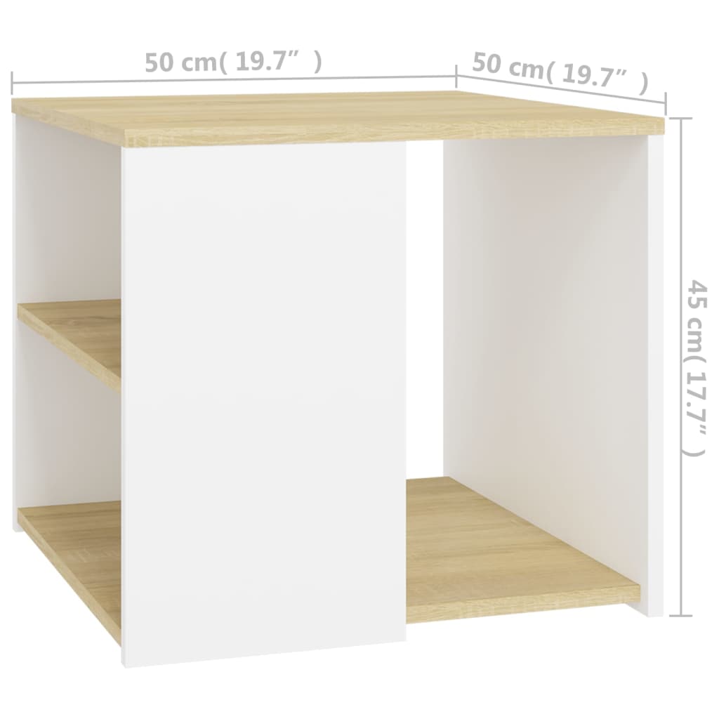 vidaXL Τραπέζι Βοηθητικό Λευκό/Sonoma Δρυς 50x50x45 εκ. Μοριοσανίδα