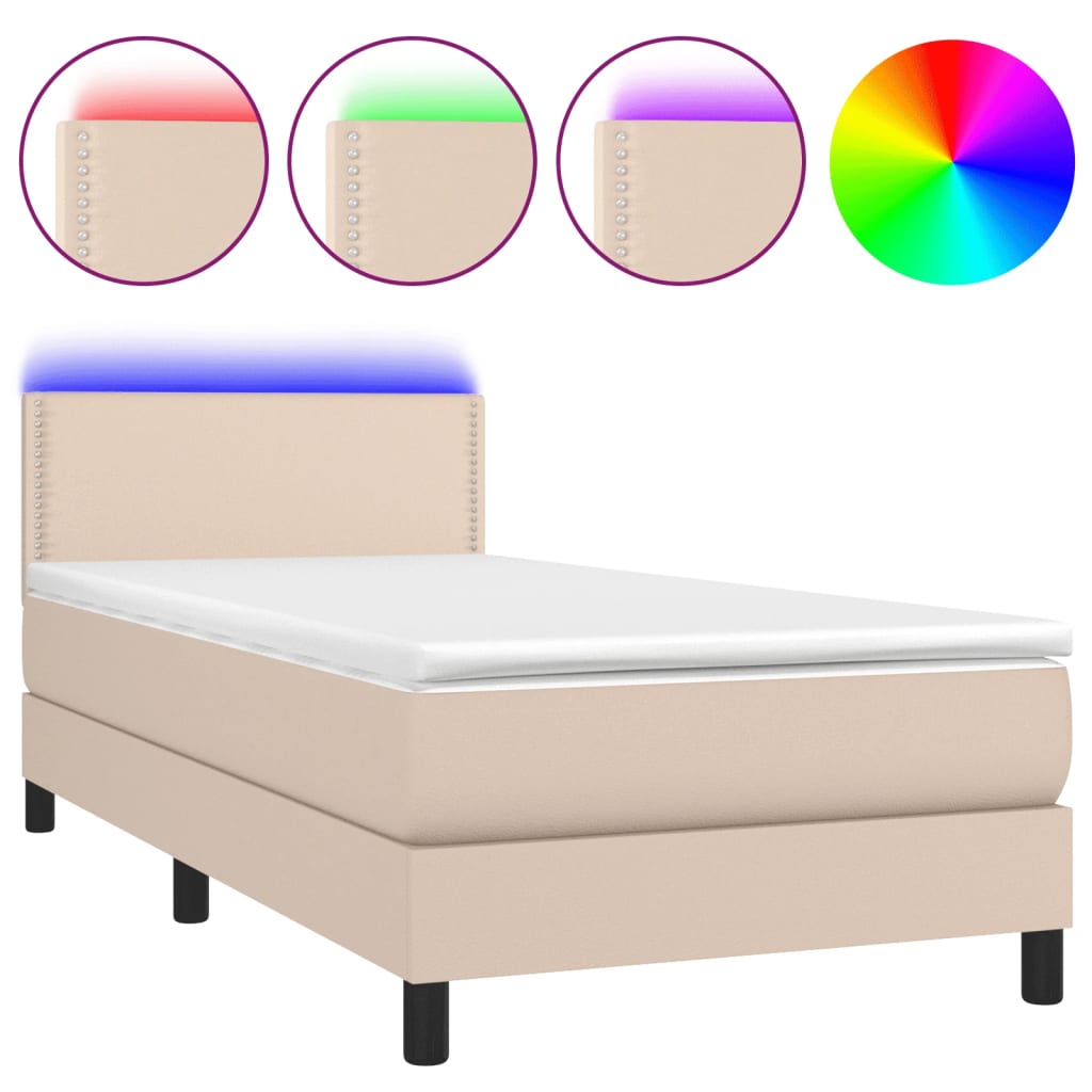 vidaXL Κρεβάτι Boxspring Στρώμα&LED Καπουτσίνο 80x200 εκ. Συνθ. Δέρμα
