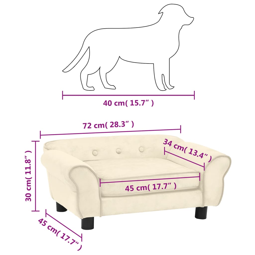 vidaXL Καναπές - Κρεβάτι Σκύλου Κρεμ 72 x 45 x 30 εκ. Βελουτέ