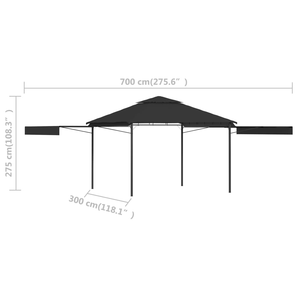 vidaXL Κιόσκι με 2 Επεκτεινόμενες Οροφές Ανθρακί 3x3x2,75 μ. 180 γρ/μ²