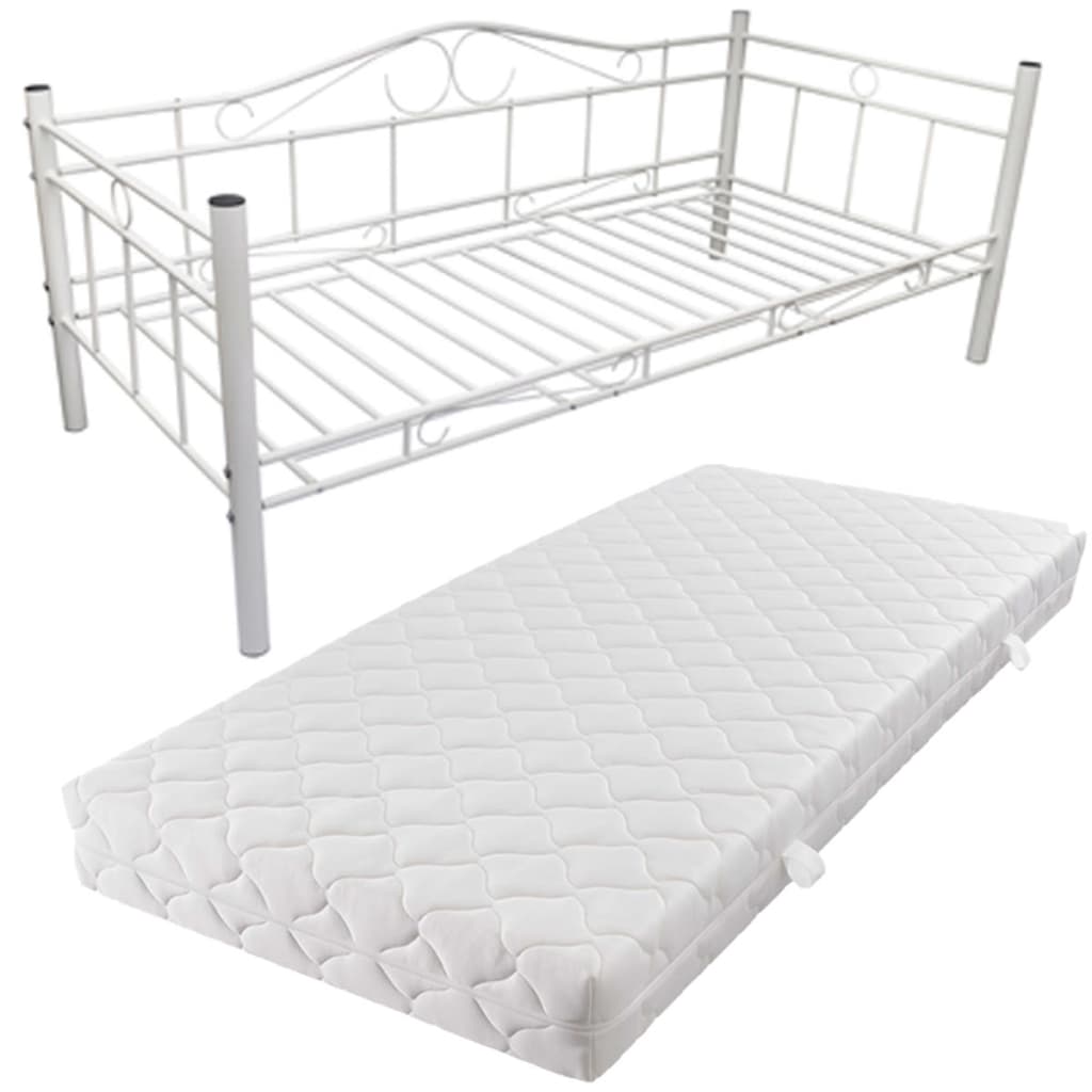 vidaXL Καναπές - Κρεβάτι Λευκός 90 x 200 εκ. Μεταλλικός με Στρώμα