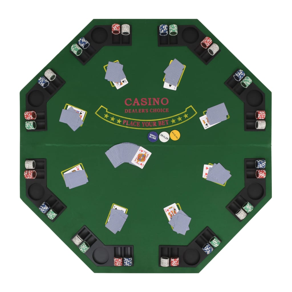 vidaXL Επιφάνεια Τραπεζιού Πόκερ 8 Άτομα Πτυσσόμενη Οκταγωνική Πράσινη
