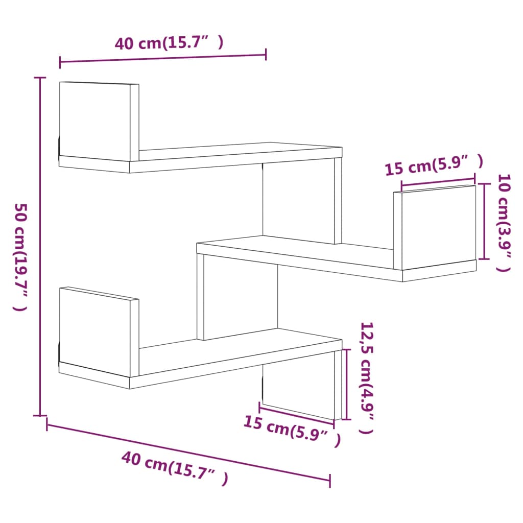 vidaXL Γωνιακή Ραφιέρα Τοίχου Καφέ Δρυς 40x40x50 εκ Επεξεργασμένο Ξύλο