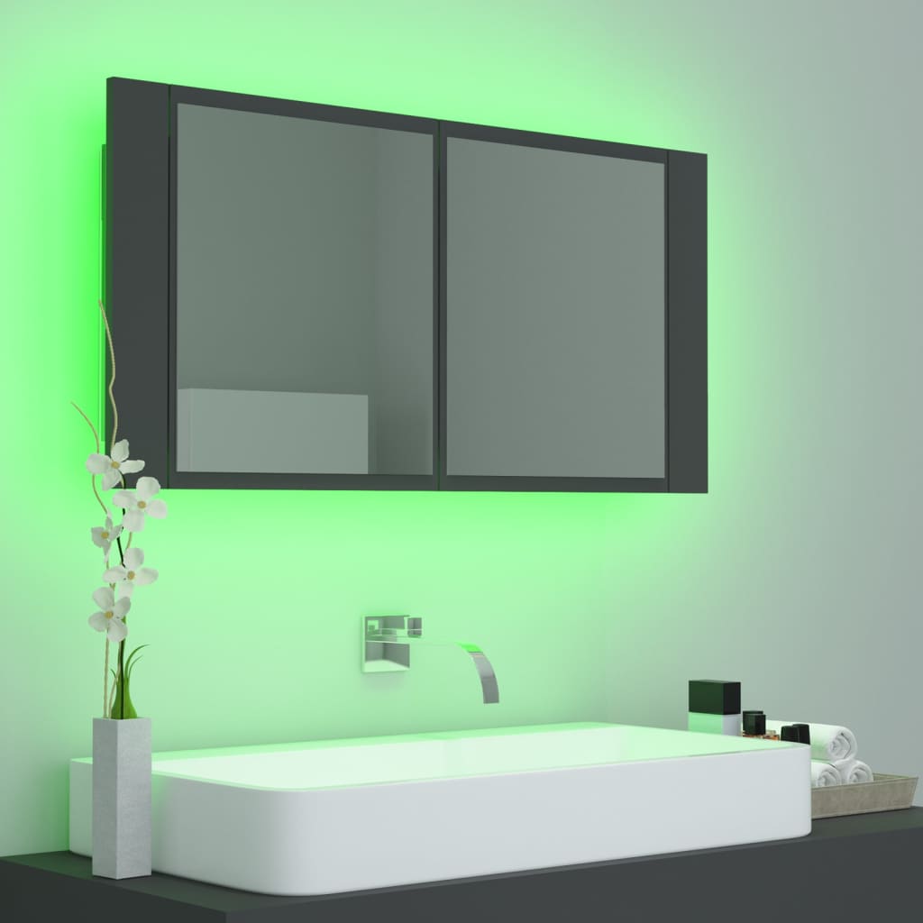 vidaXL Ντουλάπι Μπάνιου με Καθρέφτη και LED Γκρι 90x12x45εκ. Ακρυλικός