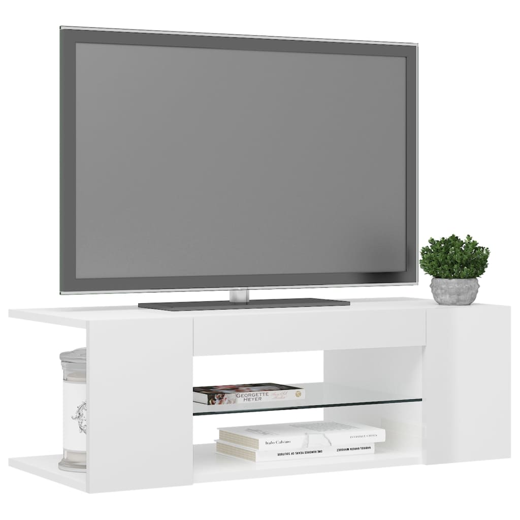 vidaXL Έπιπλο Τηλεόρασης με LED Γυαλιστερό Λευκό 90x39x30 εκ.