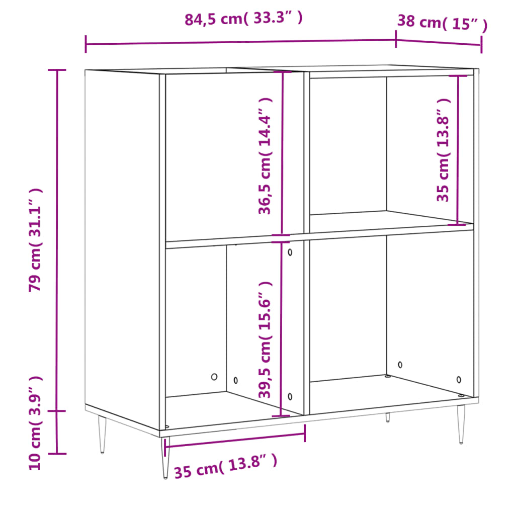 vidaXL Δισκοθήκη Καπνιστή Δρυς 84,5 x 38 x 89 εκ. από Επεξεργ. Ξύλο