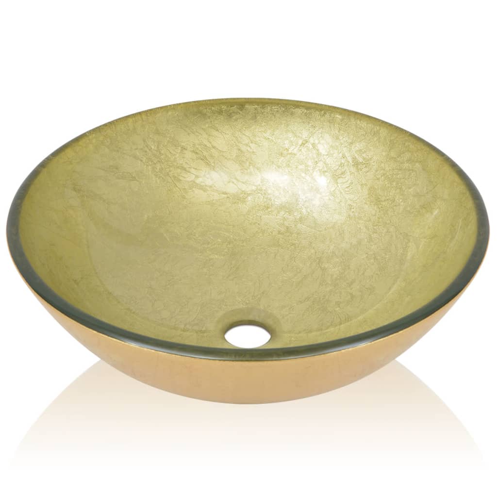 vidaXL Νιπτήρας 42 εκ. Χρώμα Χρυσού από Ψημένο Γυαλί