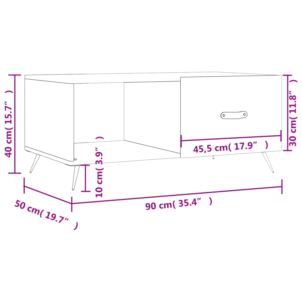 vidaXL Τραπεζάκι Σαλονιού Καφέ Δρυς 90x50x40 εκ. Επεξεργασμένο Ξύλο