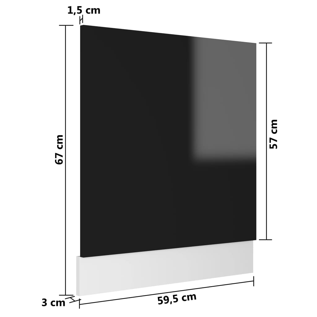 vidaXL Πρόσοψη Πλυντηρίου Πιάτων Γυαλ. Μαύρο 59,5x3x67 εκ. Μοριοσανίδα